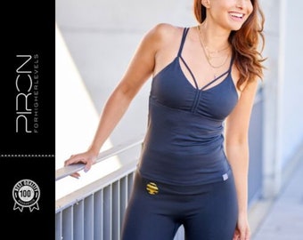Trägertop Sport Top | Yoga Oberteil | Gym Top | Gepolstert | Absolut blickdicht | Tiefer Rückenausschnitt | Schwarz | Sportoberteil | Yoga