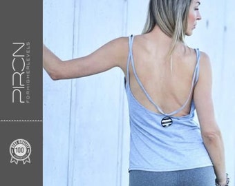 Fitness Top für Damen | Graues Trägertop | Yogaoberteil | Sportoberteil Frauen | tiefer Rücken Ausschnitt | Lässiger Sitz | Grau | PIRON