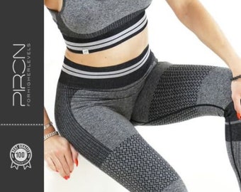 Seamless Sport Set | Highwaist Leggings + Sport BH | Fitness Outfit | Yoga Kleidung | Dunkel Grau | Absolut blickdicht und kein Verrutschen