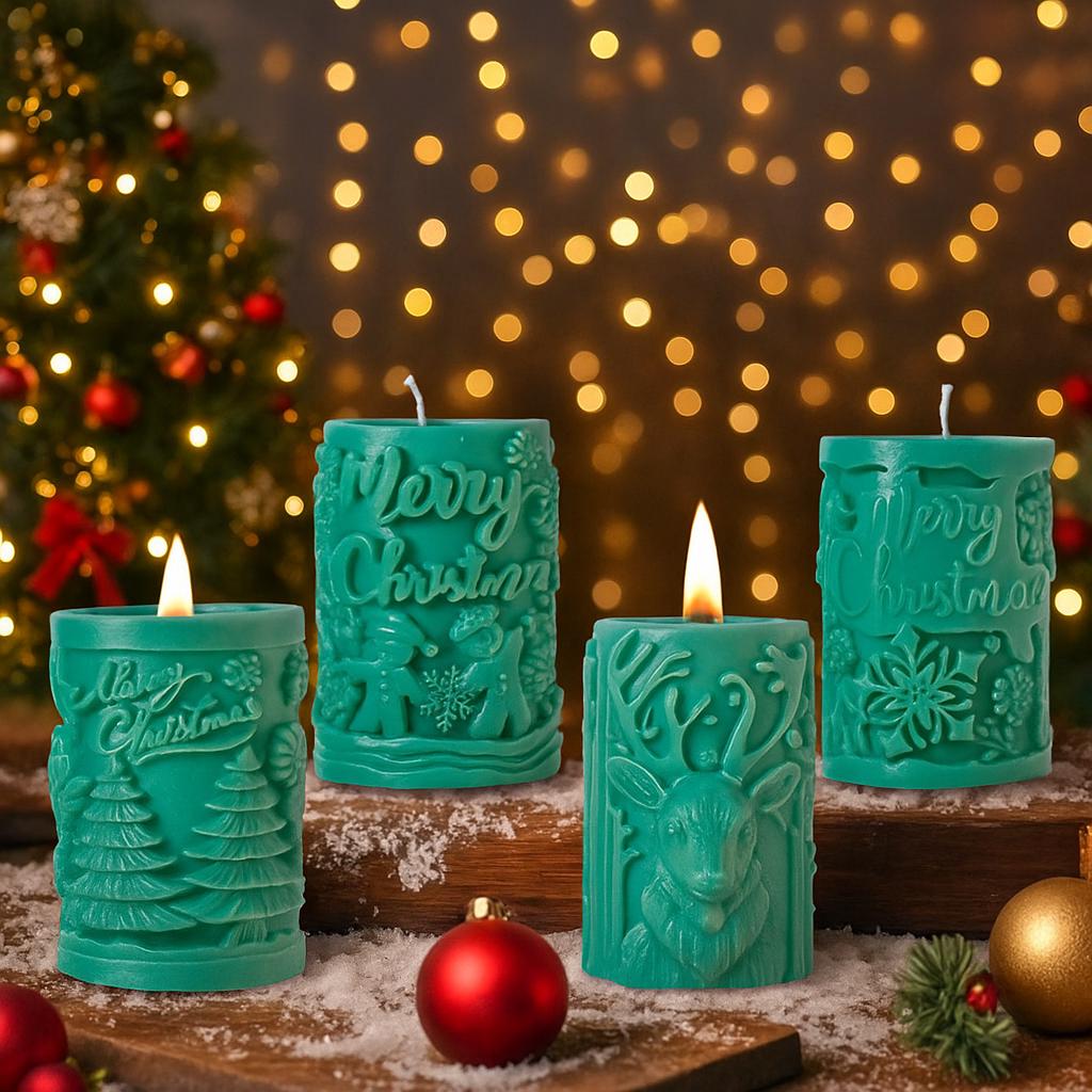 Christmas Candle Silicone Mould, Cylinder, Pillar, Santa Claus, Sculpture, Aesthetic Candle, Silicone Mold, DIY, Handmade