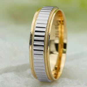 Two-Tone Gold Wedding Band: 10K/14K/18K White & Yellow Gold Rings