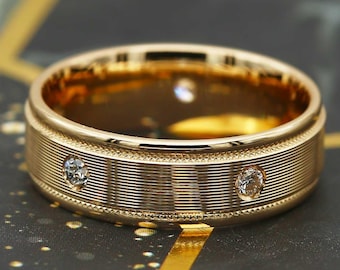 Fede nuziale con diamanti Lob Grown: oro massiccio, vestibilità comoda, larghezza 6 mm