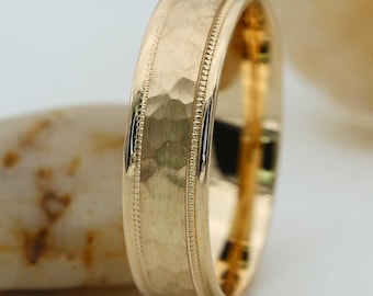 Fede nuziale in oro martellato, realizzata a mano in oro massiccio, anello da uomo e da donna