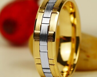 Fede nuziale da uomo in oro massiccio: anello bicolore Comfort Fit