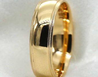 Fede nuziale in oro massiccio Millgrain da 6 mm: anello classico con vestibilità comoda, 10k 14k 18k