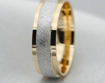 Solid Gold Wedding Band: Unisex 10k 14k 18k Ring 5-6mm Wide Comfort Fit