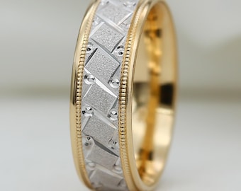 Fede nuziale in oro massiccio 10K, 14K, 18K - bicolore, realizzata su misura