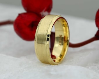 Solid Gold Wedding Band- 10k,14k,18k  Options, Comfort Fit, Polished and brushed Finish