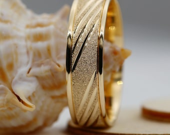 Fede nuziale in oro massiccio: 10K 14K 18K, Comfort Fit, 5+6 mm - Combinazione spazzolata e lucida