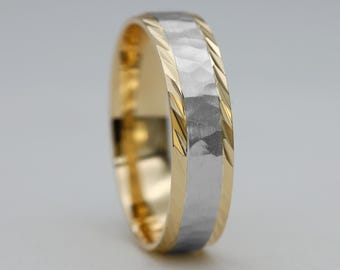 Fede nuziale in oro martellato: 10K 14K 18K, vestibilità comoda, fatta a mano 5+6 mm