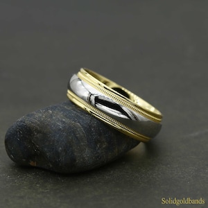 6 mm PLATINE Center + Alliance en or massif 18 carats pour homme et femme, Bague de fiançailles, Alliance, pour homme et femme, FAIT MAIN RB3135