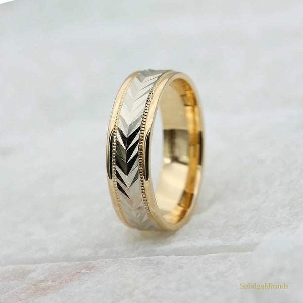 Wedding Band 5+6MM 10K 14K 18K Gold Solid Gold, 5MM 6MM for women and men,One tone Two tone,white gold,yellow gold ,infinity  RB-VCUT