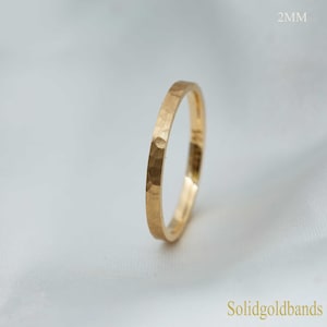 2mm Gold Wedding Band 10K 14K 18K Solid Gold white yellow & rose gold engagement Rings,hammered High Polished ,Classic simple,RB3340