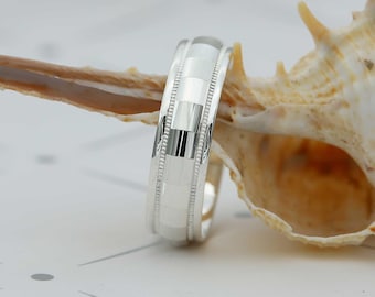 Fede nuziale in oro bianco: oro massiccio 10K/14K/18K, vestibilità comoda, SG007