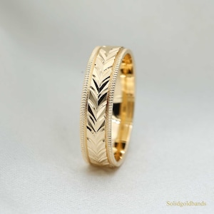 Full Diamond Cut 14k Gold Wedding Band: Two-Tone Comfort Fit, SG008