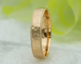 Fede nuziale in oro martellato spazzolato: elegante anello fatto a mano, 10K 14K 18K