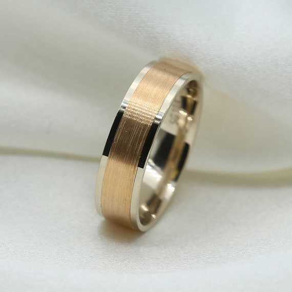18K Two Tone Gold (White Center) 8mm hand made comfort fit wedding