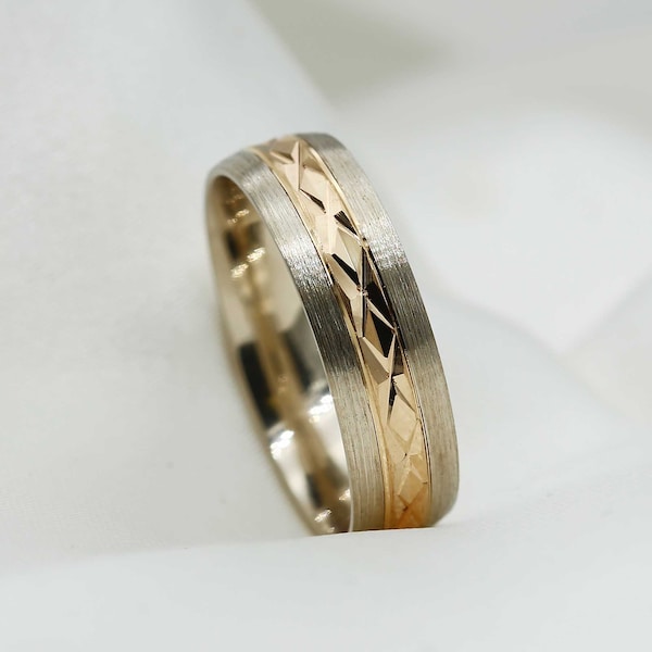 Alianza de boda en oro de 10k, 14k, 18k para hombres y mujeres, diseño clásico, dos tonos, oro blanco, oro amarillo, alianza de boda para hombre, anillo de compromiso