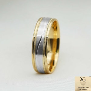 Alliance en or bicolore : coupe confortable faite main 10 carats et 18 carats