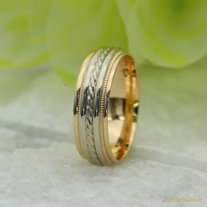 Alliance pour homme en or bicolore - Bague élégante faite main - Design simple et classique pour lui