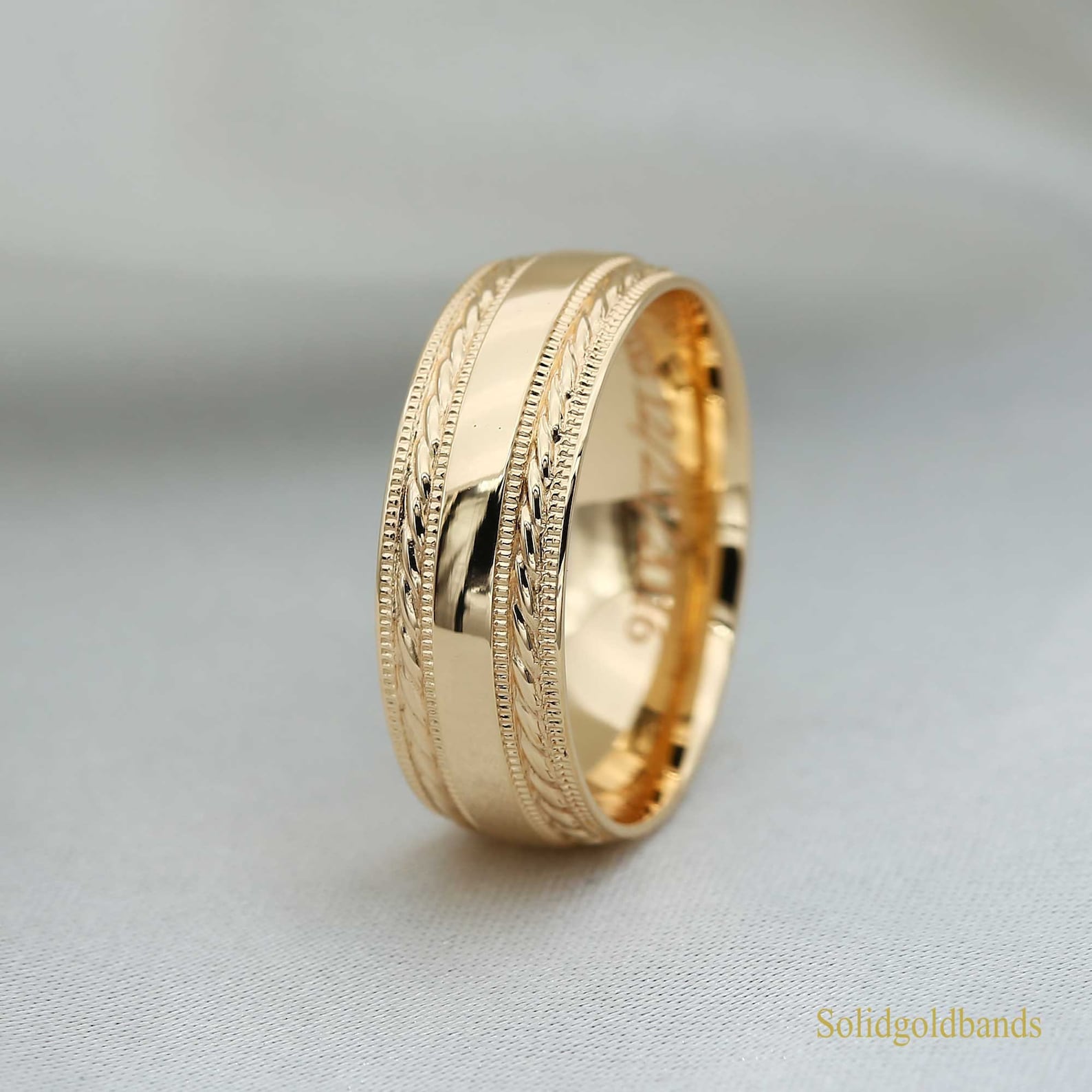 7mm Solid Gold Wedding Band: High Polished Milgrain Dome Ring, SG009 - Etsy