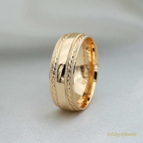 7mm Solid Gold Wedding Band 10K 14K 18K, White Gold, Yellow Gold