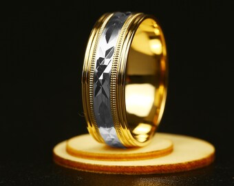 Fede nuziale in oro massiccio bicolore da 8 mm - Comfort Fit