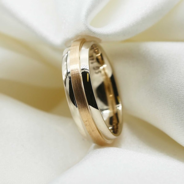 Alianza de boda de oro 10k 14k 18k Oro 6 mm para hombres y mujeres diseño clásico, Un tono Dos tonos, oro blanco, oro amarillo, -RB3157