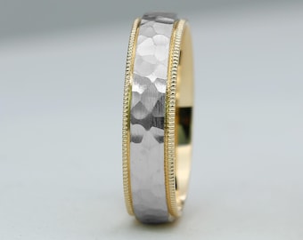 Fede nuziale in oro massiccio martellato, anello bicolore (5-6 mm)