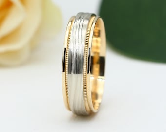 Fede nuziale in oro massiccio, 5+6 mm, vestibilità comoda, realizzata a mano in Canada