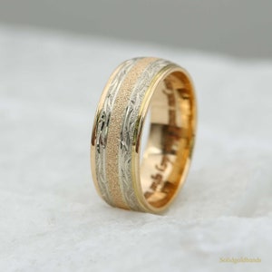 7mm Solid Gold Two-Tone Wedding Band: 10K/14K/18K Gold Ring