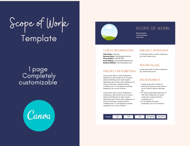 Scope of Work Template CANVA Template Project Planner Etsy