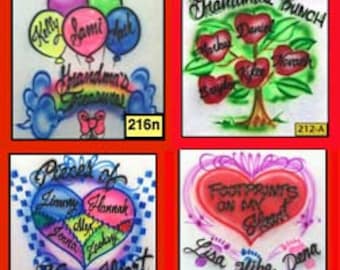 Modèles de famille avec un nom personnalisé pour adulte/enfant, t-shirt aérographe/sweat à capuche/taie d'oreiller/grenouillère - 7 noms max.