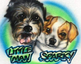 Two Dogs/Pets Portraits with Custom Names for Adult/Child Airbrush T-shirt/Hoodie/Pillowcase
