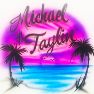 Beach Scene for couples with Custom Names for Adult/Child Airbrush T-shirt/Hoodie/Pillowcase/