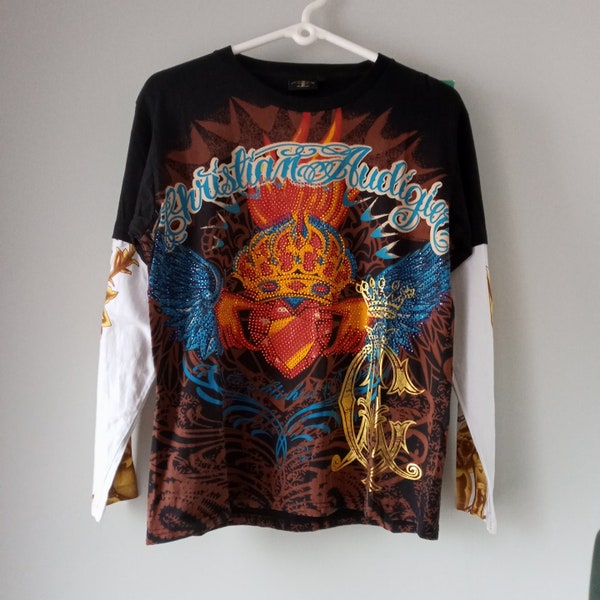 Vintage Y2K  Christian Audigier Los Angeles all over long sleeve  graphic T-shirt