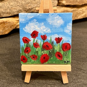 Custom mini poppy field canvas painting with easel