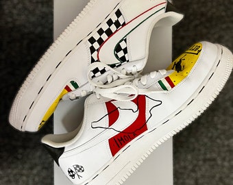 Custom Hand-Painted Leather Sneakers – Scuderia Ferrari F1 Inspired