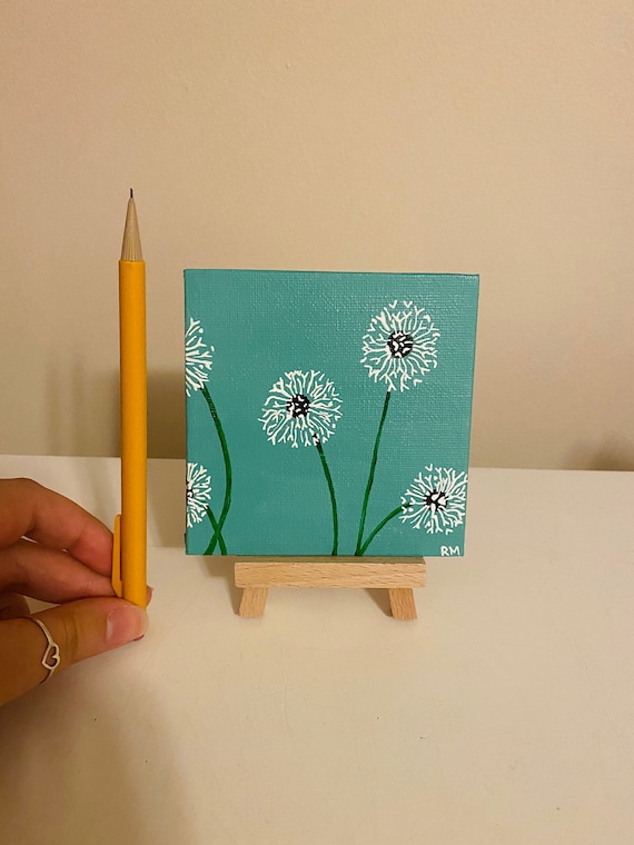 Custom Dandelion Flower Mini Canvas Painting With Easel - Etsy New
