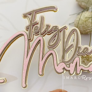 Caketopper Feliz Dia das Mães. Arquivo de corte digital para Cameo e Cricut SVG. rosa, ouro, modelo.