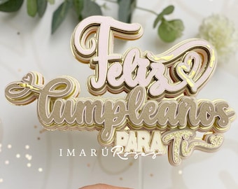 ケーキトッパー お誕生日おめでとう。  Cameo および Cricut SVG 用のデジタル カッティング ファイル、テンプレート、ハート