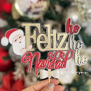 Caketopper Feliz Natal. Arquivo de corte digital para Cameo e Cricut. vermelho e dourado. modelo digital.