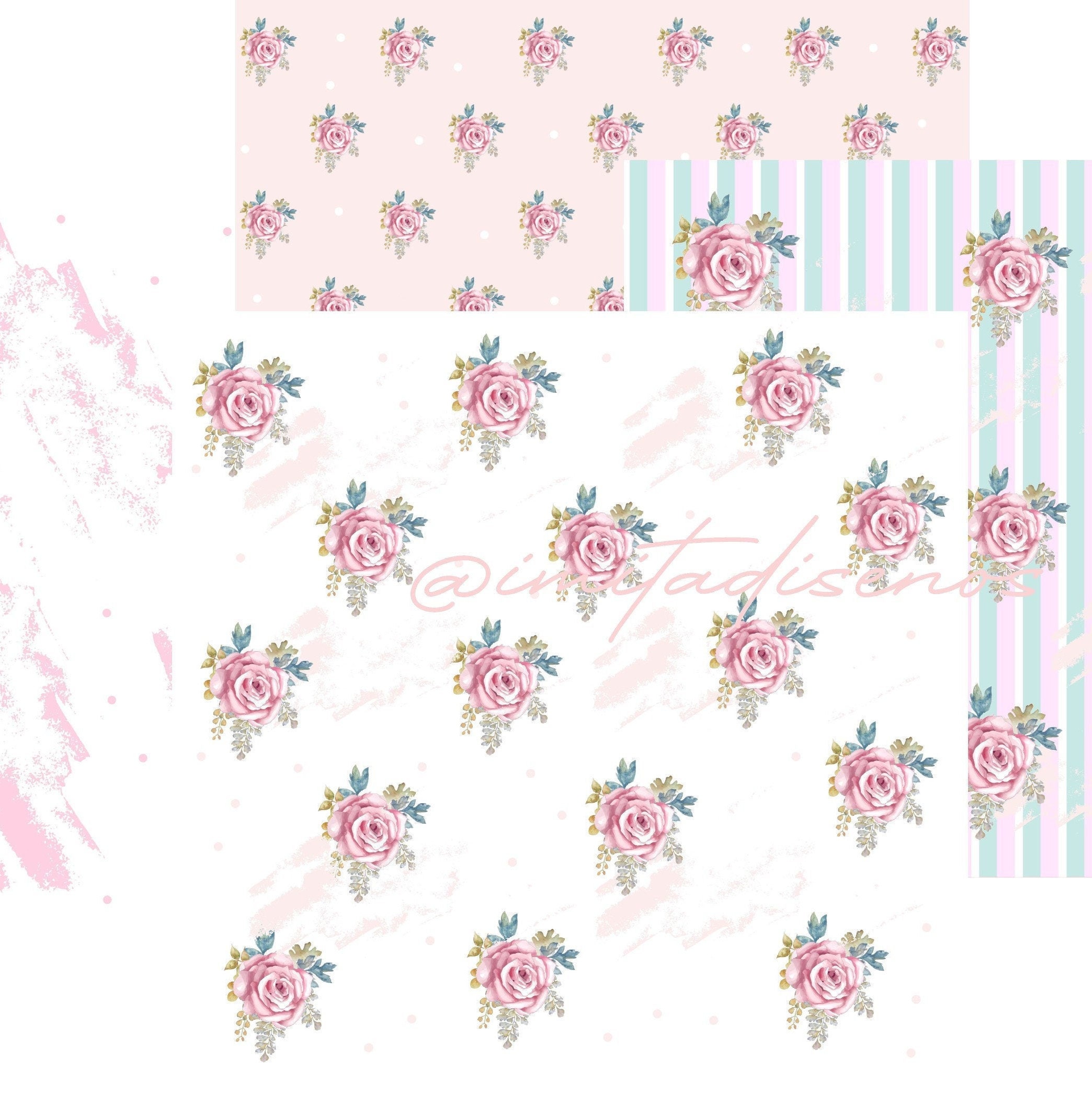 Pink 2d Roses Paper Pink Rose Digital Papers, Florals, Roses - Digital Papers to Print ...