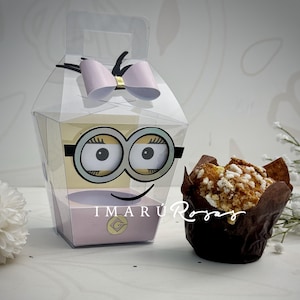 Molde de caja para Cup cake minions, fácil armado, para cortar en cameo o cricut ,svg y stuidio, plantilla de caja. INCLUYE TODO el diseño