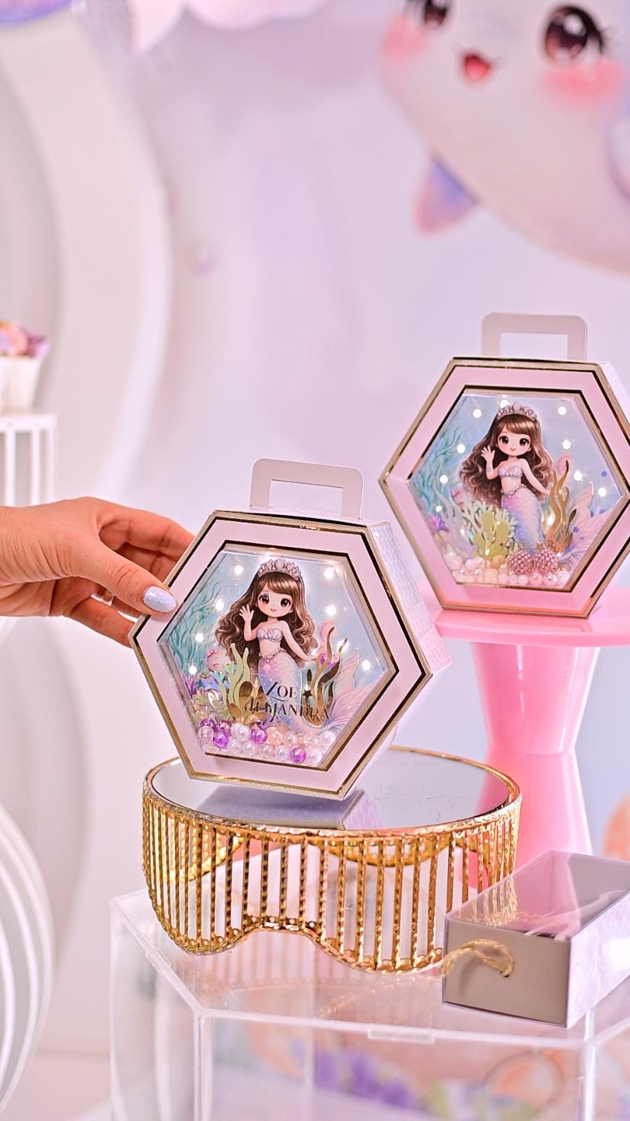 Hexagon Shaker Box With Light SVG | LED Party Favor Box Template ...