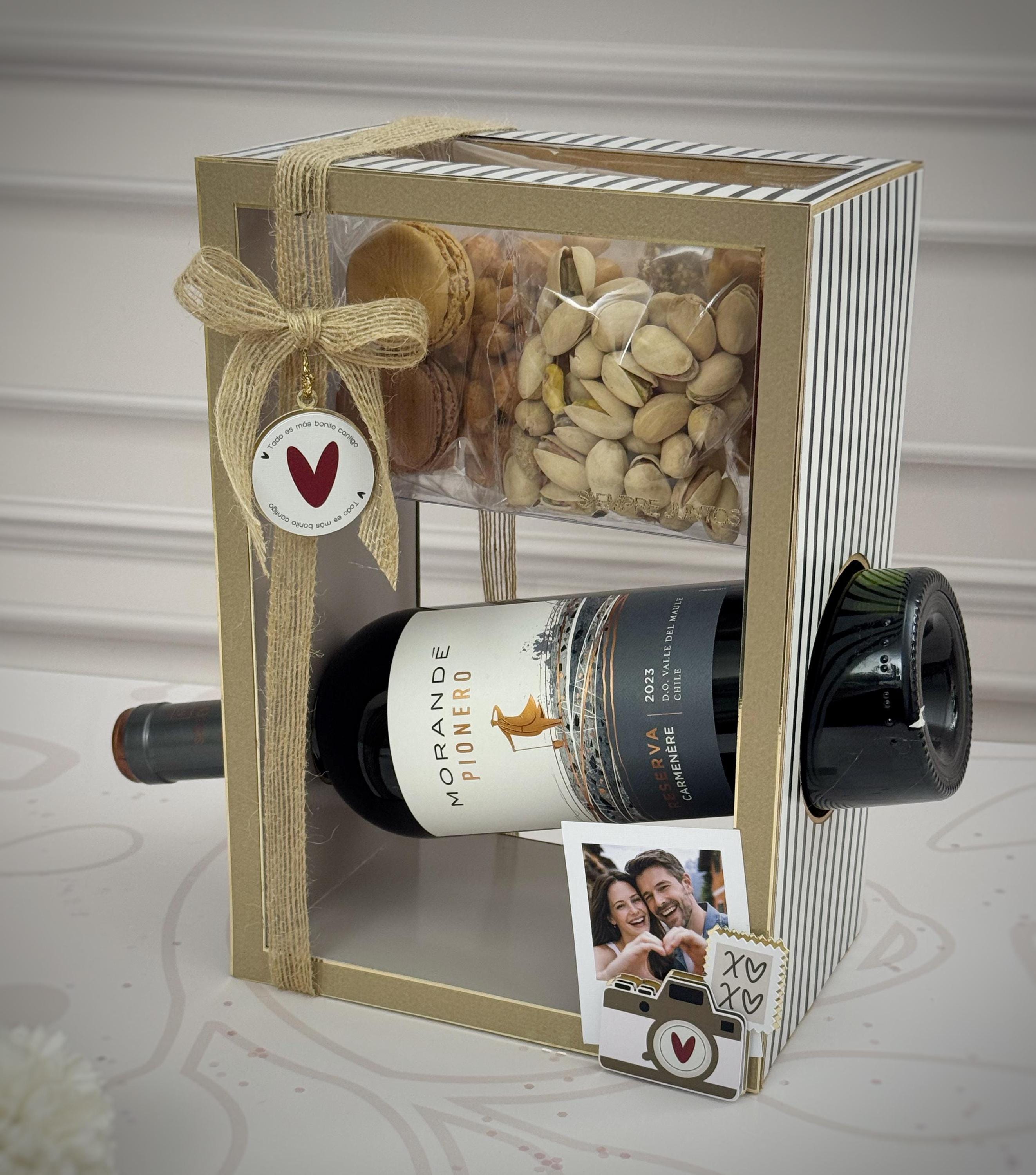 Wine Bottle Holder Box With Snack Compartment | Gift Box for Her and ...