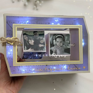 Vorlage für eine rotierende Fotowürfelbox mit Bewegung und Licht zum Schneiden von Cameo, Cricut, SVG und Studio, inklusive Kurzanleitung zur Montage.