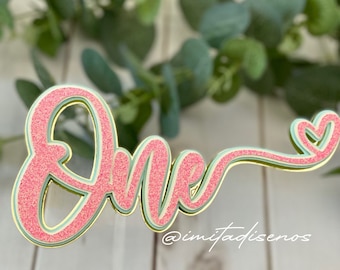 Caketopper one pink heart. Digital cutting file for Cameo and Cricut SVG. pink. template. glitter. cardstock. digital design. template