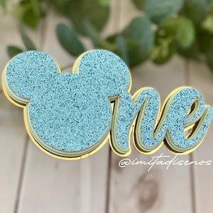 Caketopper one  light blue Mickey. Archivo digital de corte para Cameo y Cricut SVG. one mickey. template. glitter. cardstock.diseño digital