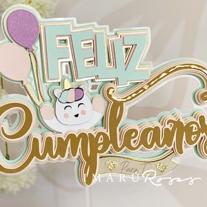 Caketopper Alles Gute zum Geburtstag.  Digitale Schnittdatei für Cameo und Cricut SVG. Einhorn
